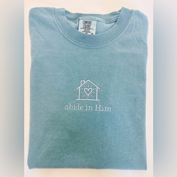 NWOT Embroidered tshirt “abide in Him”
washed out blue color - Picture 3 of 3